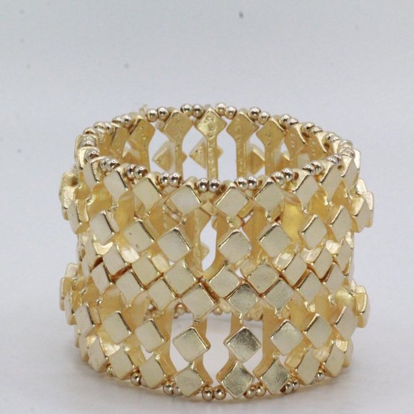 SAK'S FIFTH AVENUE GOLD PLATE MODERNIST STRETCH EXPANDABLE MATTE GOLD BRACELET - Picture 2 of 5